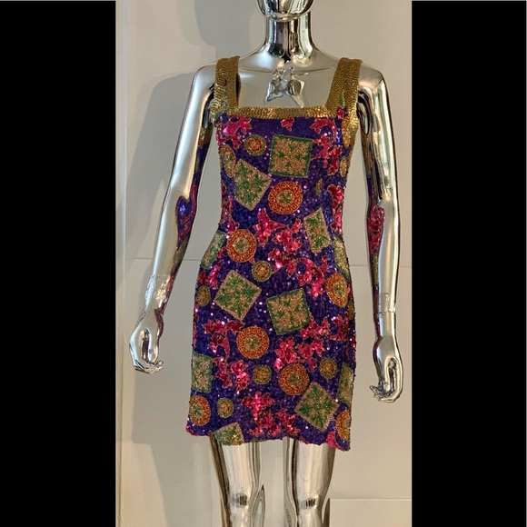 HOST PICK” Vintage Black Tie Oleg Cassini Beaded and Sequin Dress